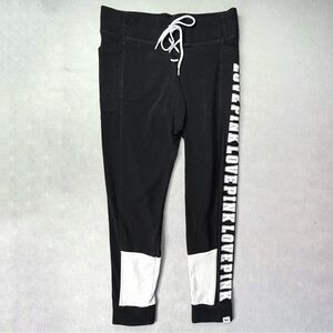 Victorias Secret PINK Lace Up Yoga Campus Cotton Logo Legging Pockets Large READ